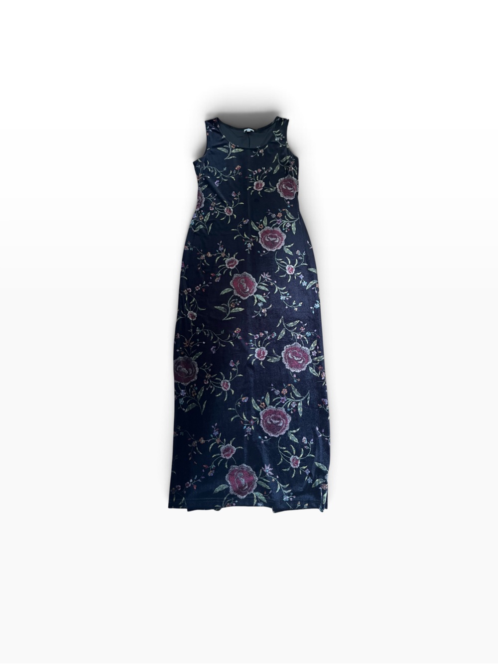Vintage Velvet Black Floral Maxi Dress